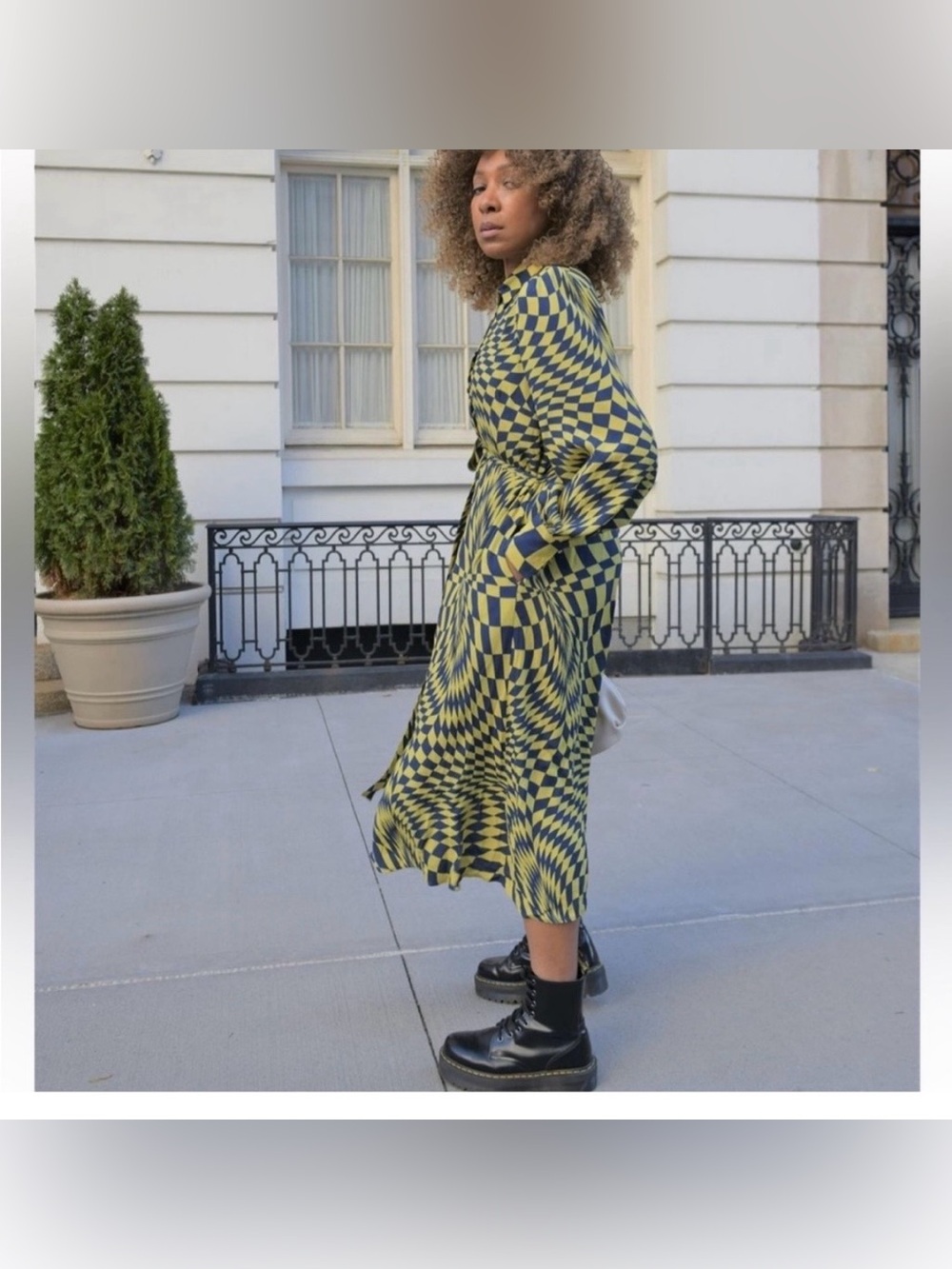 Karen Britchick x The Drop Geometric Print Midi Shirt Dress - Yellow & Blue